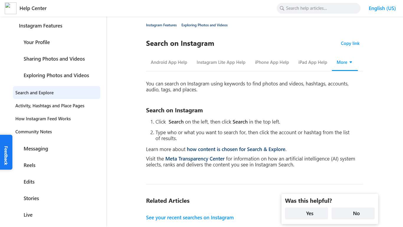 Search on Instagram | Instagram Help Center